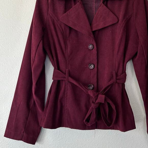 Vintage Laura Scott Blazer tie belt faux suede office career Y2K fall winter M - Picture 2 of 10